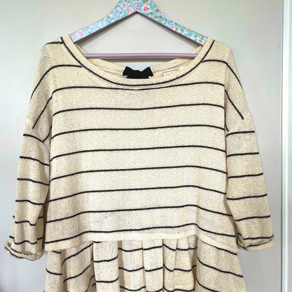 Anthropologie | Postage Stamp | Latitude Stripe & Bow | peplum | sweater